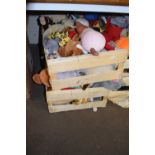 Two boxes of assorted soft toys