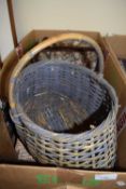 Wicker picnic hamper together with needlework footstool another etc
