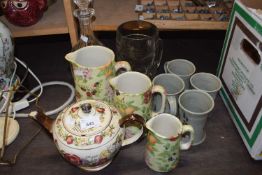 Mixed Lot: Teapot, jugs, beer stein, decanter, mugs