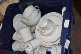 Quantity of white and chrome decorated dinner wares