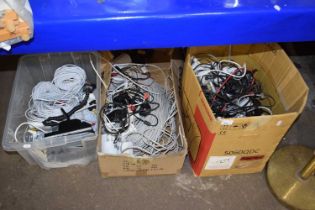 Three boxes containing various security cameras, wiring and accessories (ASSORTED CABLING NOT