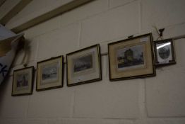 Five framed coloured engravings