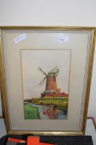 Windmill on the Broads, watercolour, framed and glazed