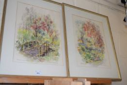 Two garden studies by Anne Hasante watercolours, framed and glazed (2)