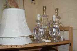 Four table lamps and two embroidered and beaded shades