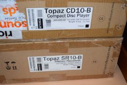 Topaz CD 10-B compact disc player and a Topaz SR10-B stereo receiver, boxed