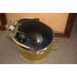 Brass coal bucket and a fire companion set