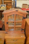 Small pine framed wall mounted display cabinet