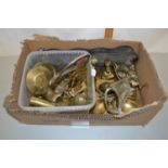 Box of various assorted horse brasses, brass ornaments etc