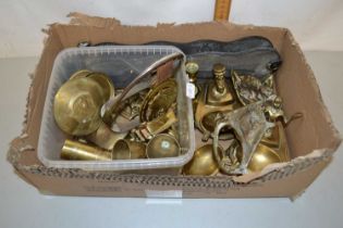 Box of various assorted horse brasses, brass ornaments etc