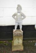 Concrete garden gnome and related plinth, 115cm high