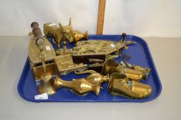 Collection of various brass wares to include iron and trivet, model shoes, door stops and other