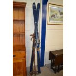 Pair of vintage skis and poles