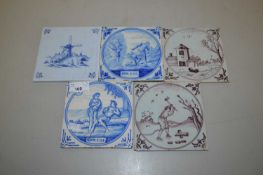 Group of five various Delft tiles
