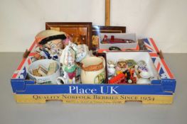 Box of various mixed items to include character jug, Copeland Spode figure, various small pill