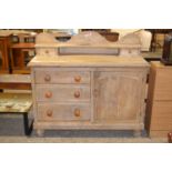 Victorian pine side cabinet with galleried back, 121cm wide