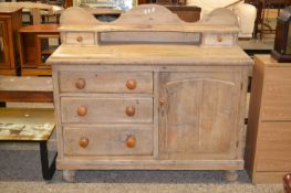 Victorian pine side cabinet with galleried back, 121cm wide