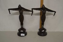 After Chiparus a pair of reproduction bronze models of Art Deco dancers