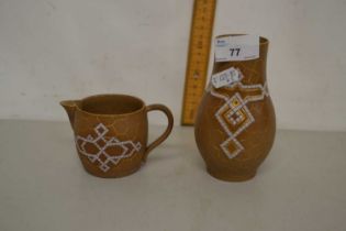Doulton silicon ware vase with geometric decoration together with a matching jug