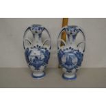 Pair of 20th Century Delft blue and white vases