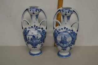 Pair of 20th Century Delft blue and white vases
