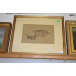 Dorothy Everard, study of a recumbent dog, framed and glazed