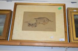 Dorothy Everard, study of a recumbent dog, framed and glazed