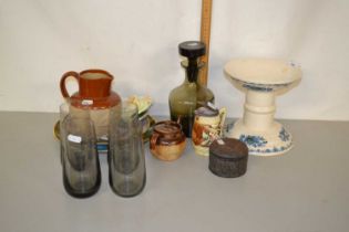 Mixed Lot: Various assorted glass and ceramics to include a Masons ham stand, collectors plates