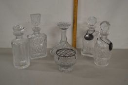 Group of five various decanters plus a rose bowl
