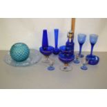 Mixed Lot: Various blue glass wares to include sundae dishes, vases etc