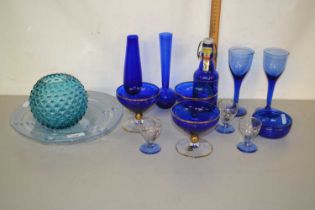Mixed Lot: Various blue glass wares to include sundae dishes, vases etc