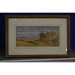 19th Century British School study of figures on a lane, watercolour, indistinctly signed, framed and