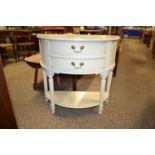 Cream finish demi lune hall table with two drawers