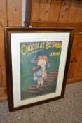 A reproduction French Chocolate Besnier advertising picture, framed
