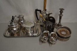 Mixed Lot: Various silver plated wares to include tea wares, syphon stand, bottle stands etc