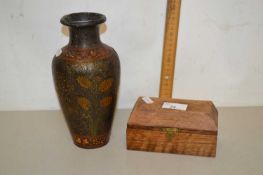 Mixed Lot: Hinged wooden box and an Indian baluster vase with drilled base