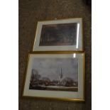 Coloured print, after Roland Hilder, Norwich Cathedral together with a further study of figures on a