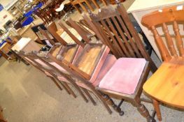 A set of six late Victorian dining chairs with pink upholstery plus another similar chair (7)