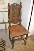 Late Victorian gothic oak hall chair