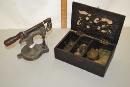 Vintage watch makers press by Ova together with a box of fittings
