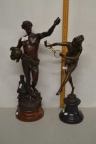 Reproduction Art Deco style bronze model of a dancer together with a further bronzed Spelter