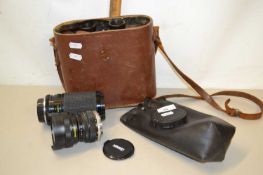 Omega field binoculars 7 x 50 in leather case together with two camera lenses Itorex F80-200M and