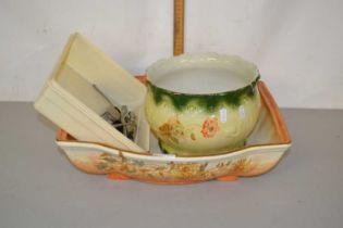 Mixed Lot: Floral decorated wash bowl, jardiniere and assorted cutlery