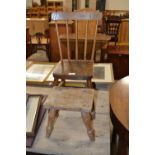 Late 19th Century elm seated child's chair together with a small milking stool (2)