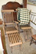 Pair of Swan hardwood steamer chairs with cushions