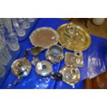 Mixed Lot: Various assorted silver plated wares, brass serving tray etc