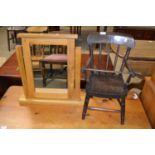 Stick back child's chair together with an oak framed dressing table mirror (2)