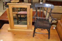 Stick back child's chair together with an oak framed dressing table mirror (2)