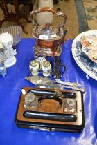 Mixed Lot: Late Victorian desk stand, a silver plated spirit kettle and various other items