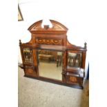 Edwardian over mantel mirror with inlaid detail and three bevelled mirror plates
